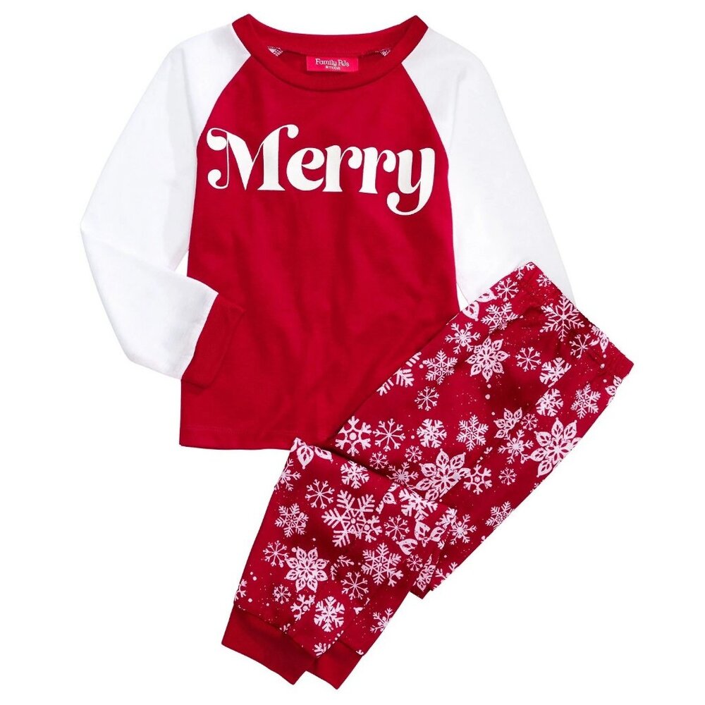 Family Pajamas Unisex Kids Boys or Girls 2-Piece PJ, Red Merry Christmas, 2T/3T